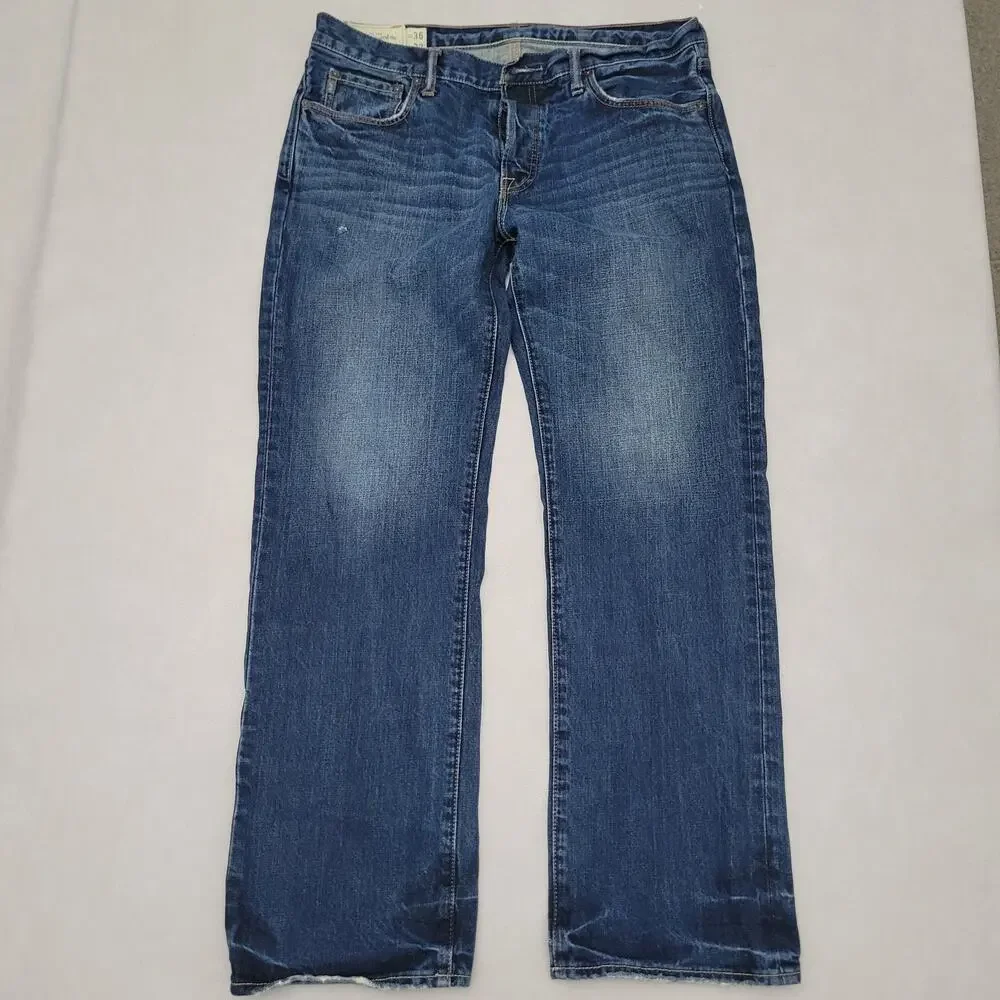 Y2K Abercrombie Fitch AF Classic Straight Blue Jeans 36x32 Distressed New York
